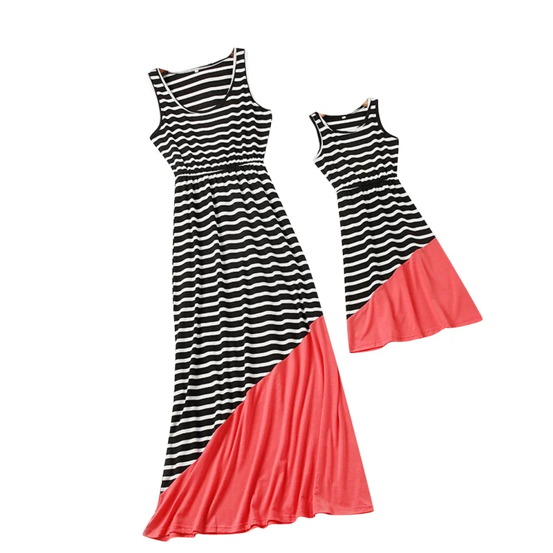 

Mom and Me Matching Mom and Daughter Dress Sleeveless Girl Big Sister Striped Mother Daughter Dress Family Look Matching Clothes