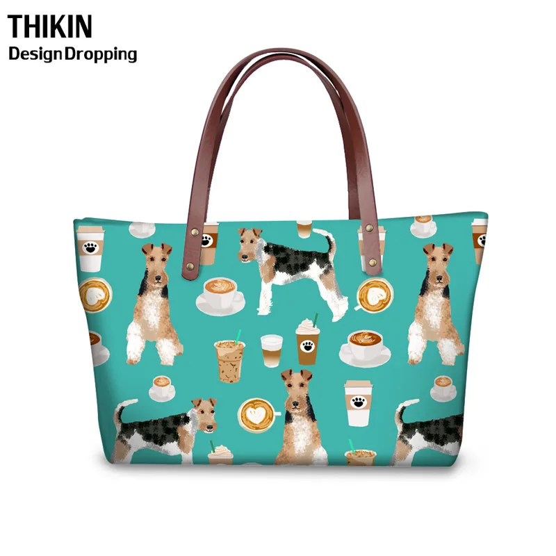THIKIN Coffee Airedale Terrier большая дорожная сумка с принтом собаки женские