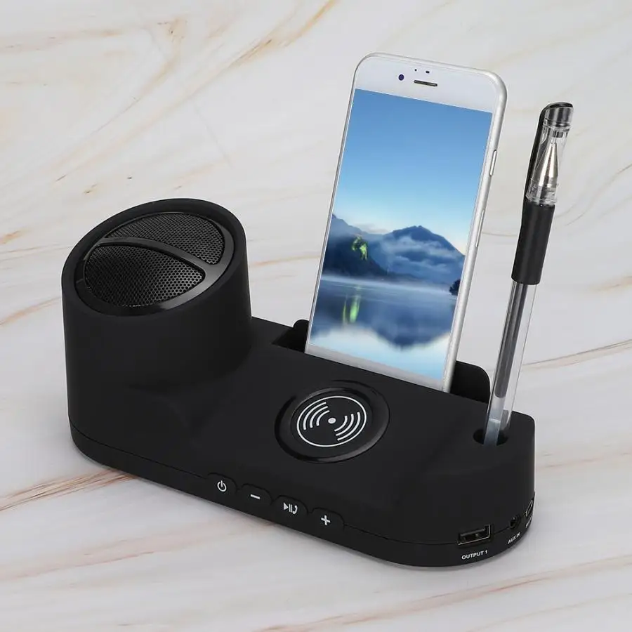 QI Беспроводное быстрое зарядное устройство bluetooth динамика стерео телефон внешний аккумулятор с держателем для домашний рабочий стол динамик