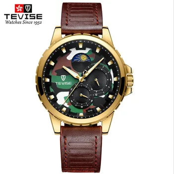 

TEVISE Original Design Fashion Sport Classic Mechanical Watches Moon Phase Automatic Men's Genuine Leather Watch erkek kol saati