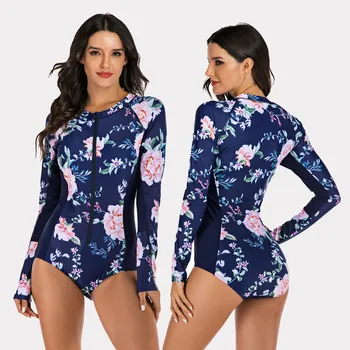 

Womens Long Sleeve Printing One-Piece Diving Surfing Swimwear Female Zipper Sport Suit Swimming Bodysuit Swimsuit Beachwear #GH