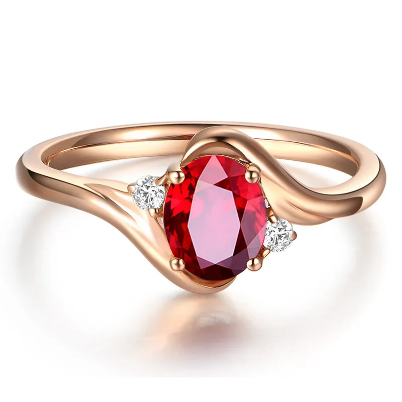 

Elegant 925 Silver Jewelry Ring for Female Oval Shape Red Gems Zircon Rose Gold Open Rings Wedding Party Gift Ornanmet Resizable