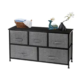 

2-Tier Wide Closet Dresser Nursery Dresser Tower With 5 Easy Pull Fabric Drawers And Metal Frame Multi-Purpose Organizer Unit