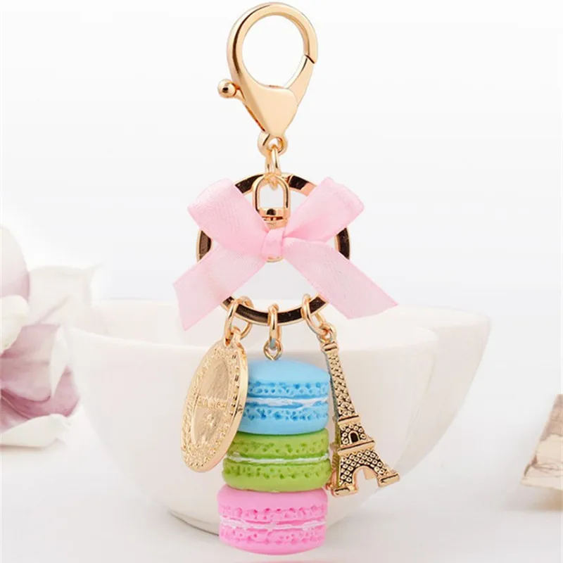 Creative Macarons Cake Keychain LADUREE Effiel Tower Ribbon Key