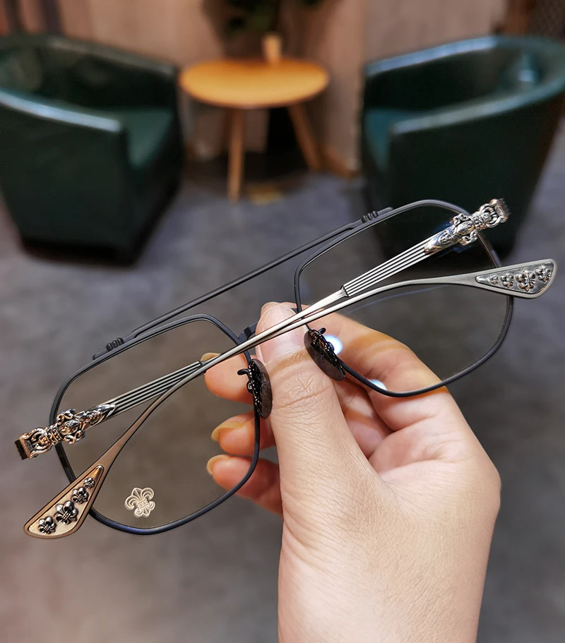 JIANDAN Men and Women Anti-Blue Light Wild Double Beam Irregular Large Frame Glasses Frame Equipped With Myopia Prescription