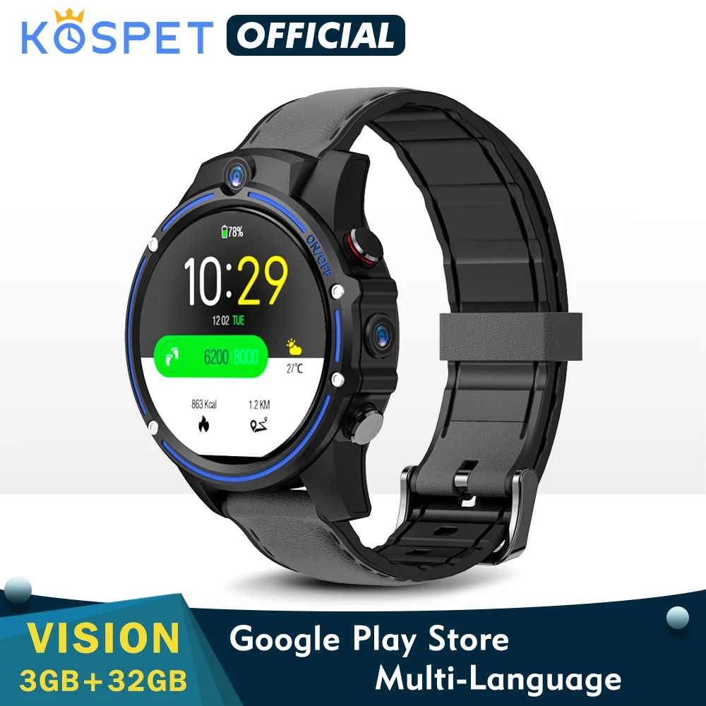 Смарт часы KOSPET Vision 3 ГБ 32 для мужчин двойная камера спорта фитнеса 1 6 дюйма Gorilla Glass