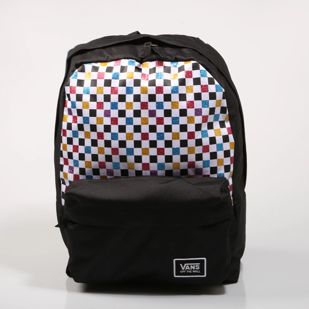 Vans Backpack Glitter Realm Check Vnoa48hgux91 Black Canvas Black