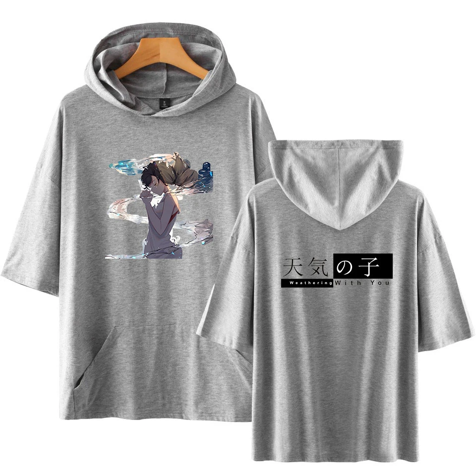 Son of the weather short sleeve fucus printed  men HoodedTshirt casual o-neck loose harajuku summer T shirt for men tops tees