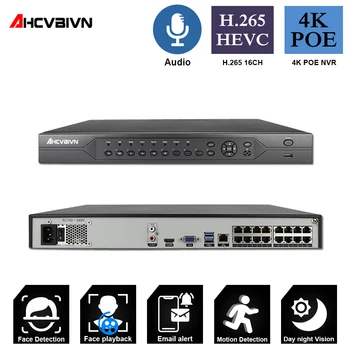 

AHCVBIVN 4K 16 Channel NVR H.265+ 16CH NVR Face Detection 4 HDD Support ONVIF RTSP with 16 ports POE for For Security Kit