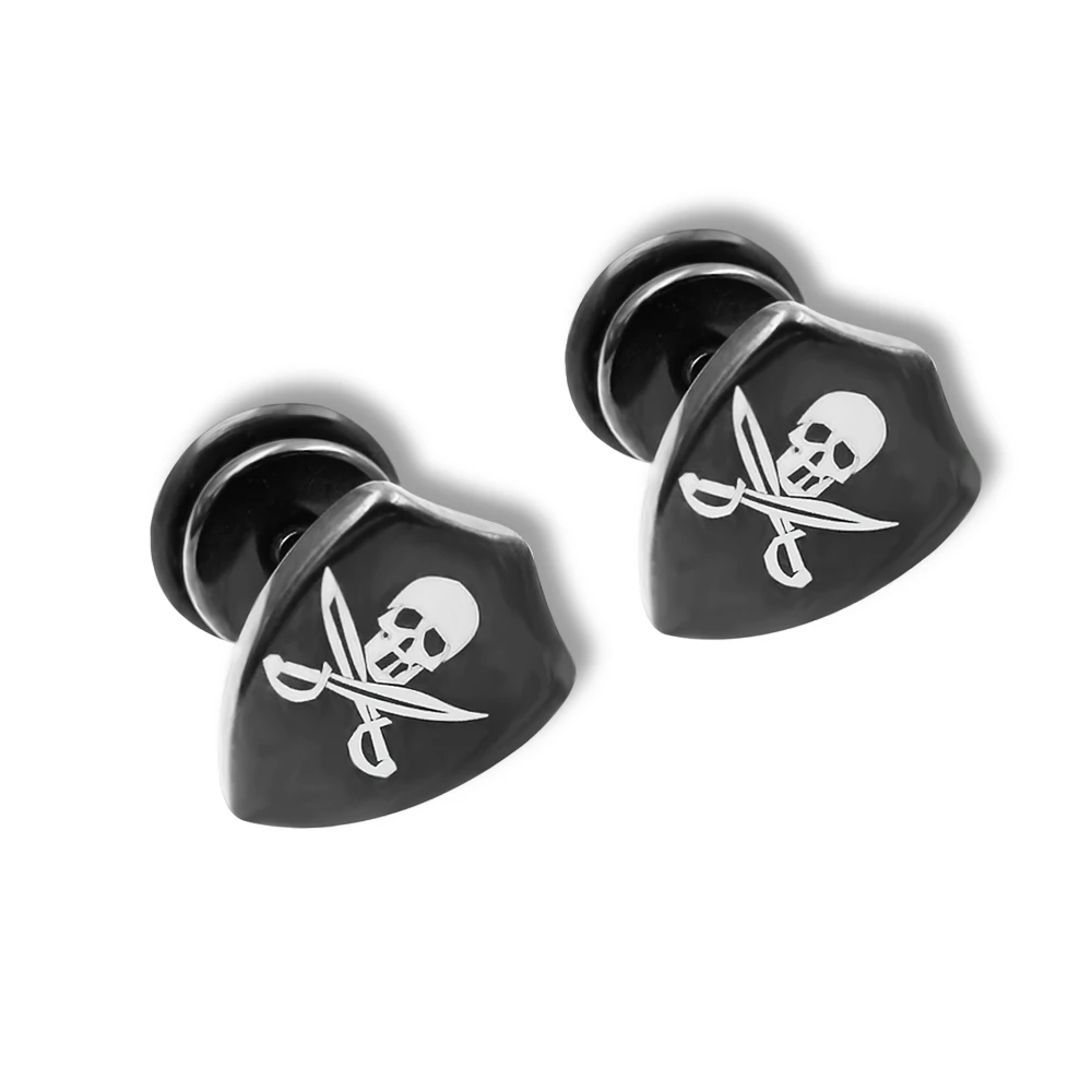 Унисекс крутой, в стиле панк, готика из нержавеющей стали череп черный щит шпильки мужские серьги женщин