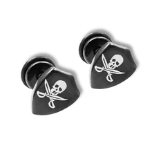 Унисекс крутой, в стиле панк, готика из нержавеющей стали череп черный щит шпильки мужские серьги женщин