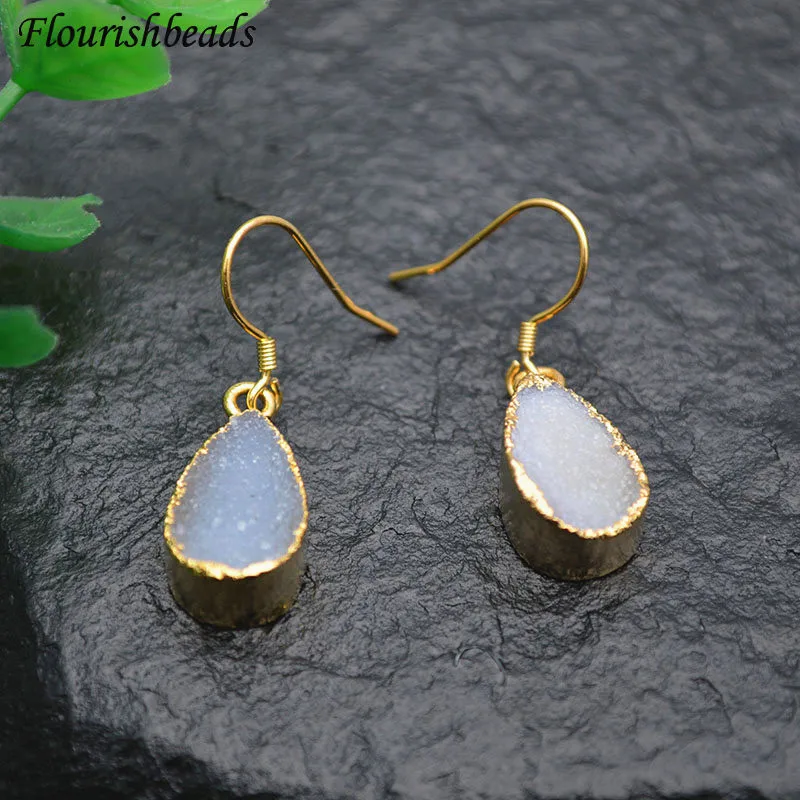 

Natural Stone Water Drop Earrings Druzy Agate Metal Ear Hooks Women Fashion Jewelry Ear Accessories Wholesale 5pairs