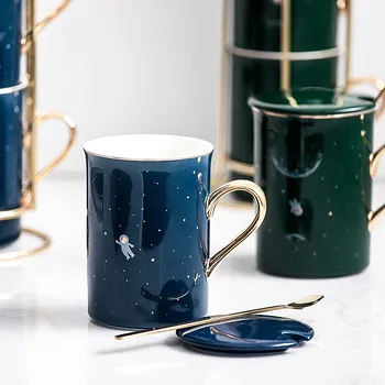 

Northern European-Style Light Luxury Ceramic Coffee Cup Mug Men and Women Couple Creative Cup with Lid Spoon