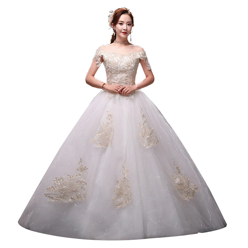 

One-shoulder Wedding Dresses Lace Up Bride Princess Simple Embroidery Wedding Dress Ball Gowns