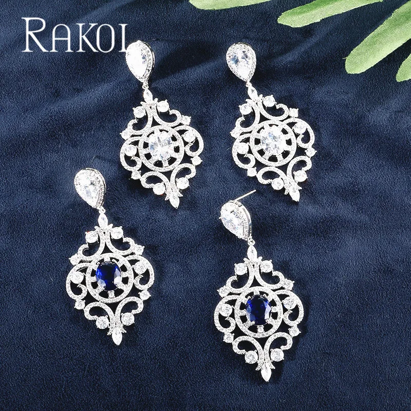 

RAKOL New Fashion Big Flower Pattern Shape Cubic Zircon Drop Earrings For Women Wedding Dress Jewelry Accessory RE423206