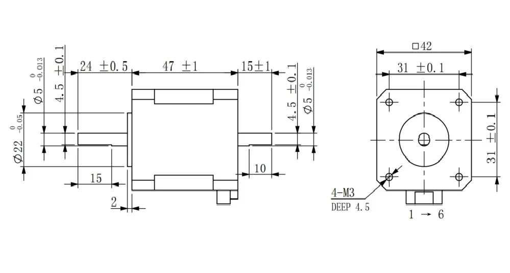 Description Picture 6 of itemNema17 Stepper Motor 48mm 2 Phase 52Ncm 1.8A Double Shaft Stepper Motor with DuPont 4-lead for 3D printer CNC XYZ