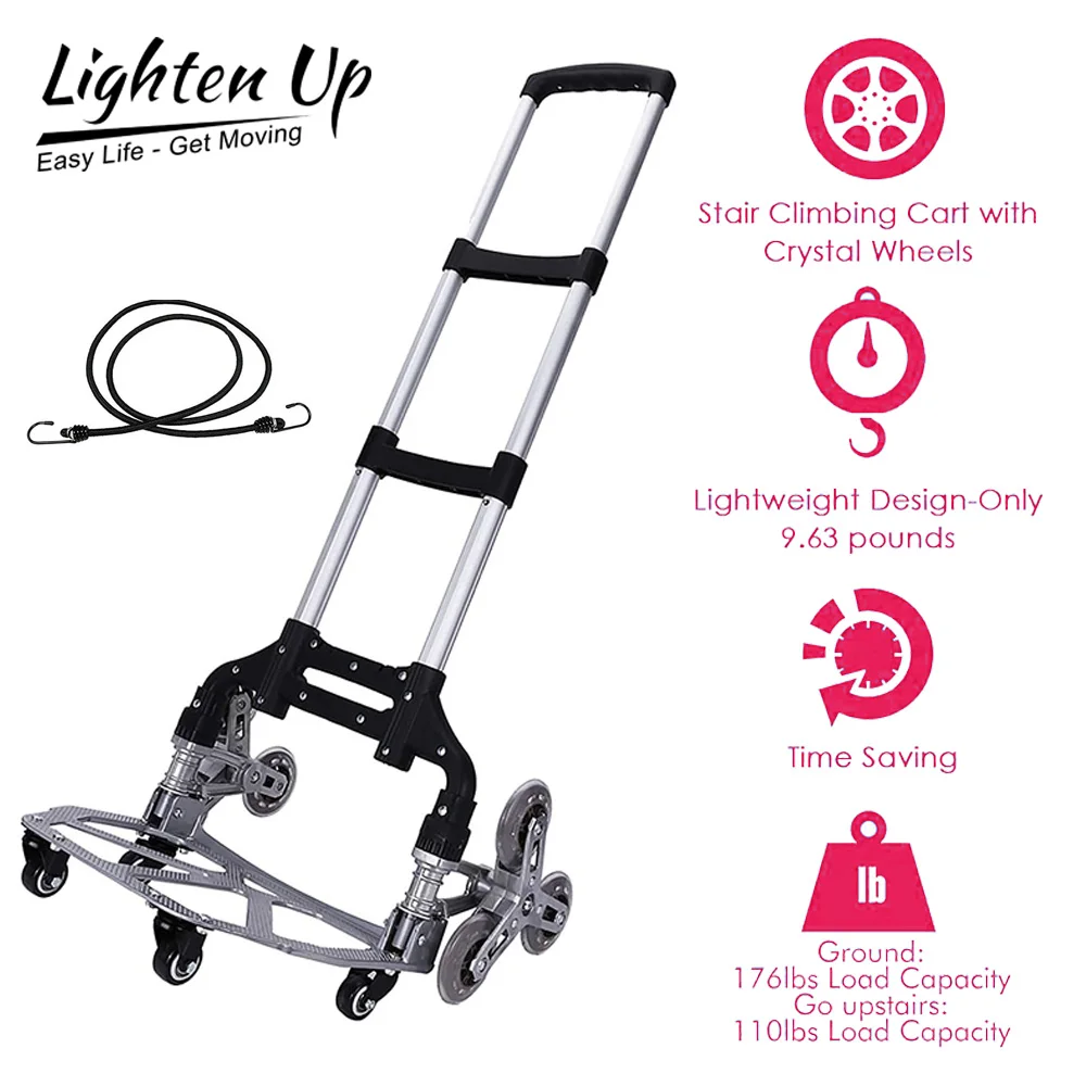 

Lighten Up 150KG All Terrain Stair Climbing Cart Hand Truck with Bungee Cord Folding Trolley for Upstairs Cargo with Stroage Bag