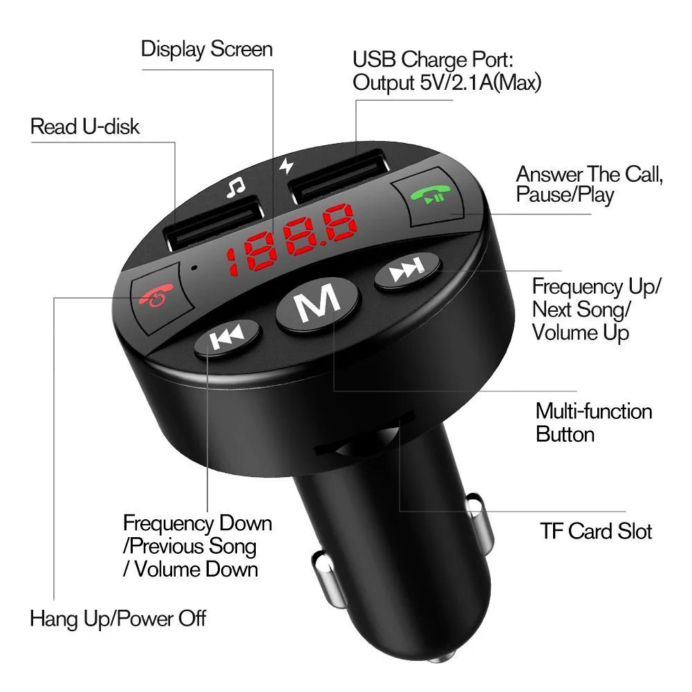 TF карта Bluetooth автомобильное зарядное устройство электронные аксессуары беспроводной двойной USB MP3 плеер аудио fm-передатчик адаптер питания цифровой