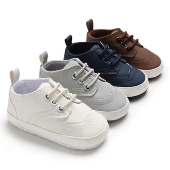 

Spring Baby Boys Classic Shoes PU Leather First Walkers Lace-Up Prewalkers Soft Anti-slip Sports Sneakers Casual Shoes