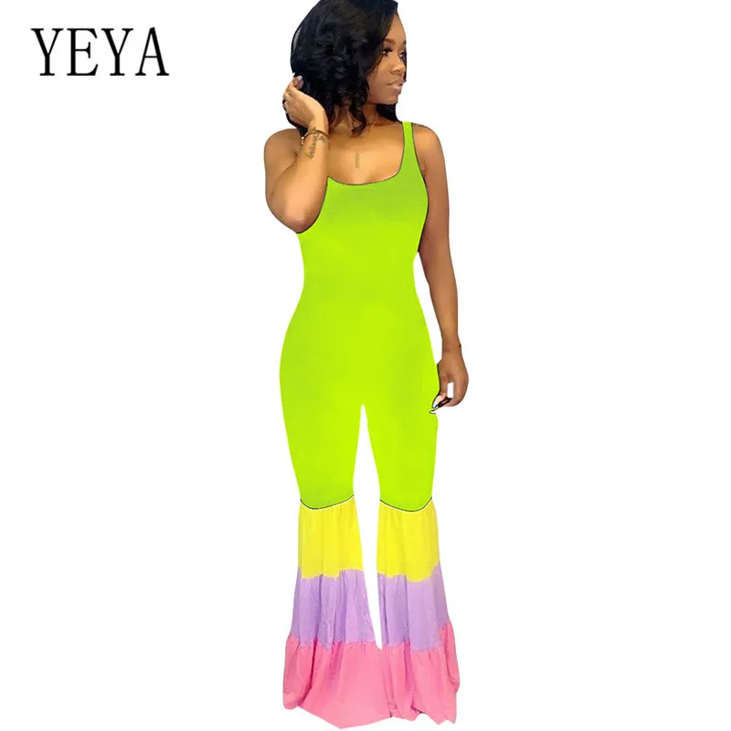 

YEYA High Quality Women Sexy Sleeveless Hollow Out Long Rompers Elegant Patchwork Bodycon Playsuits Summer Casual Retro Jumpsuit