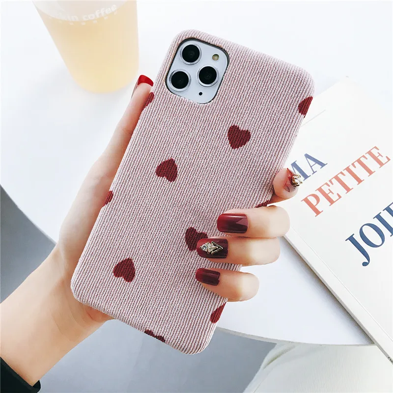 Lovebay ткань Текстура Любовь Сердце волна точка чехол для телефона для iPhone 11 Pro Max 6 6s 7 8 Plus X XS XR Xs Max мягкий теплый PU Fundas - Цвет: XW0451P