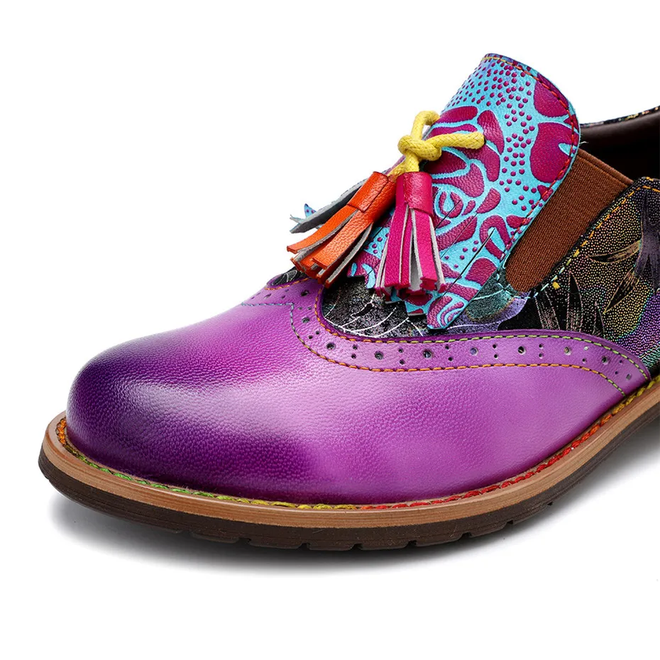 Vintage Genuine Leather Women's Flats Oxfords New Casual Retro Tassels Ladies Loafers Shoes Fashion Slip On Brogues Shoes Woman (12)