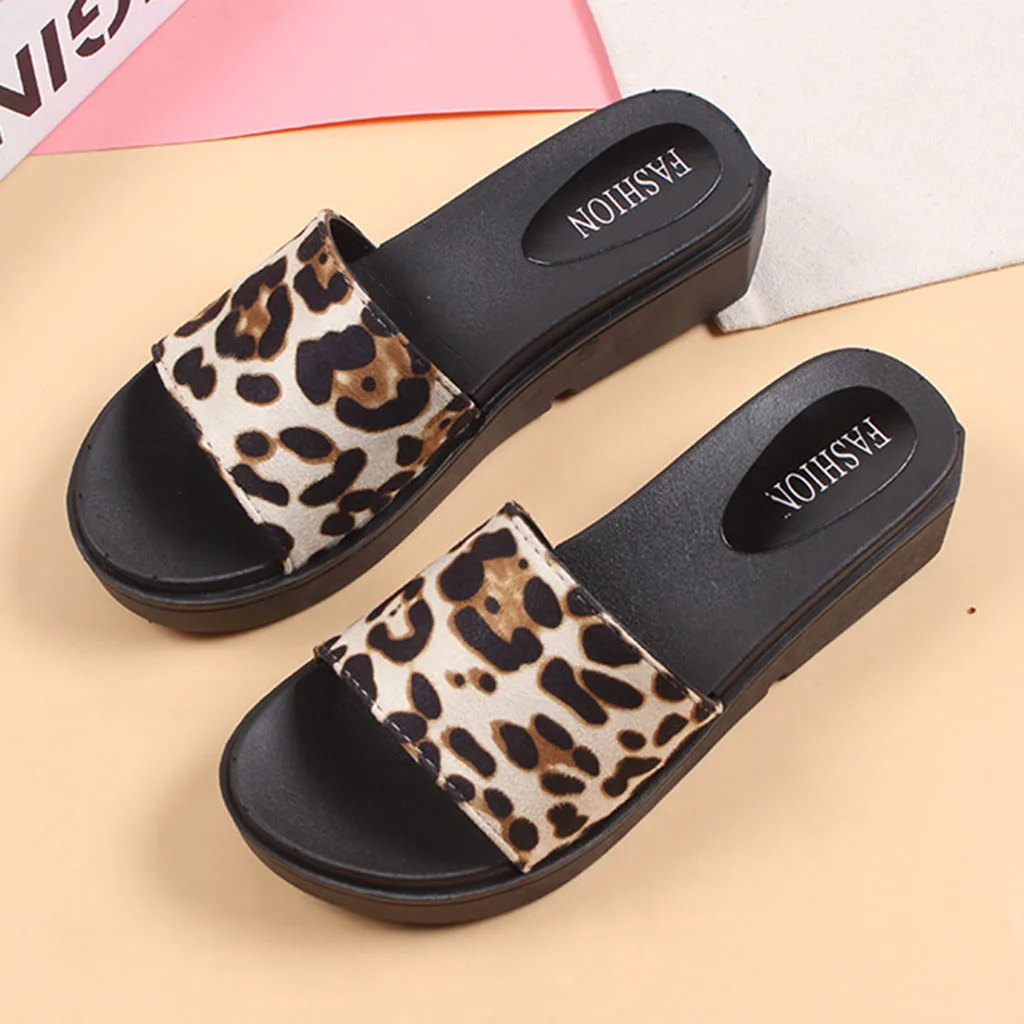 SAGACE Cute Slippers Women Leopard Print Non-Slip Beach 2020 Summer Indoor Bathroom Outdoor Wedge | Спорт и развлечения