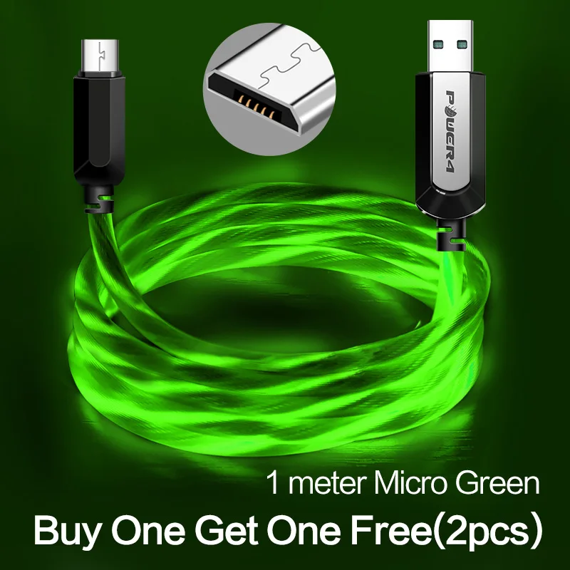 Power4 два пакета Micro USB шнур 3,0 для Android телефонов зарядное устройство Реверсивный Micro светодиодный кабель USB для samsung быстрой зарядки Microusb - Цвет: Micro-Green-1m-2pcs