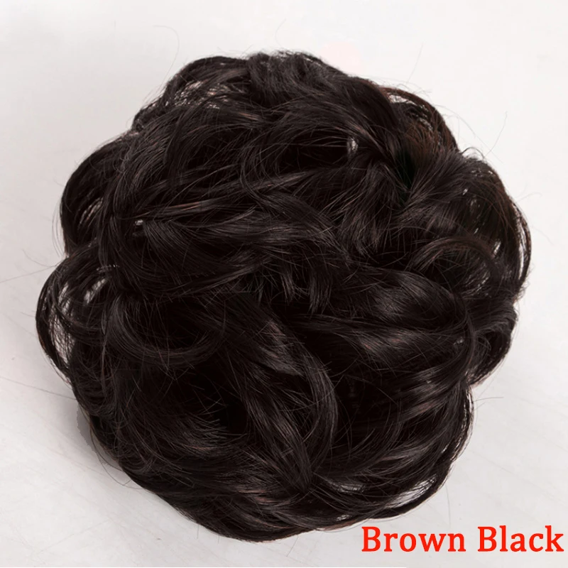 02Brown-Black Синтетический волос кольцо блонд обертывание для наращивания волос пончик кудрявый парик части волос обертывание Резиновая лента волосы хвост аксессуар - Цвет: 02Brown-Black