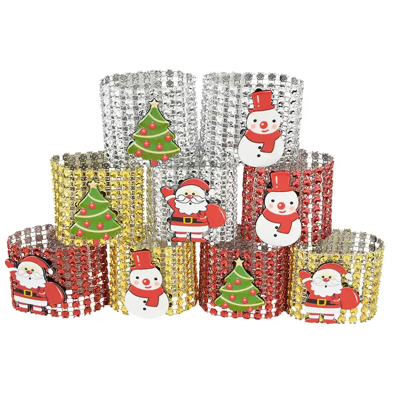 5 個レッドゴールドシルバーナプキンリング椅子バックルかわいいクリスマスツリーサンタ雪だるまラインストーン弓ホルダークリスマスパーティーテーブル装飾 7 ナプキンリング Aliexpress