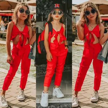 

2Pcs Toddler Baby Girls Clothes Set Summer Bandage Vest Crop Tops Pants Leggings Girls Holiday Outfits Clothes