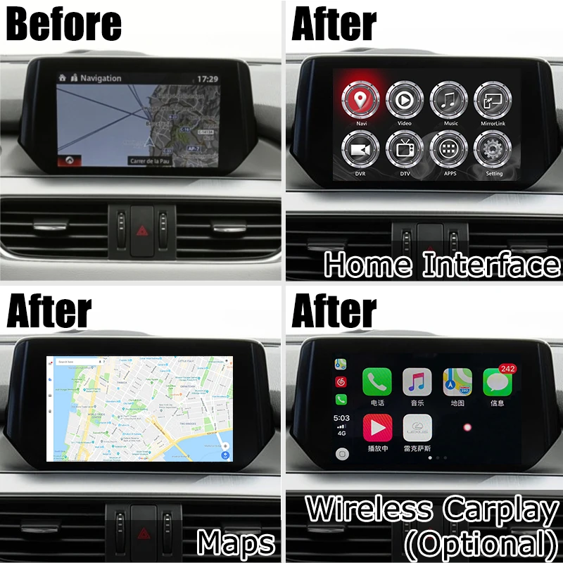 Android/carplay интерфейсная коробка для Mazda 6 Atenza с gps-навигацией youtube видео интерфейсная коробка waze yandex от Lsailt