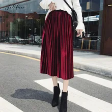 Женские Эластичные Повседневные Вечерние плиссированные юбки средней длины с высокой талией, осенняя женская одежда до середины икры, винные юбки, женские плиссе, Новинка