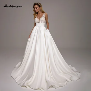 Lakshmigown elegante vestidos de novia Bohemia 2021 sin mangas, abierto hacia atrás bata mariee apliques una línea de vestido de novia