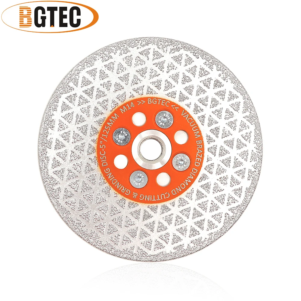 BGTEC 1pc 4/4.5/5&ldquo; Double Sided Vacuum Brazed Diamond Cutting Disc Grinding Marble Granite Stone Tile Saw Blade M14 Thread