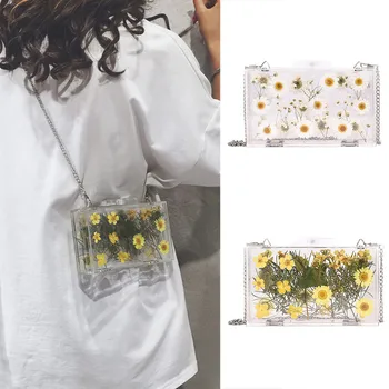 

40# New Transparent Small Square Bag Creative Crossbody Bag Women Flower Case Shoulder Messenger Bag сумка женская