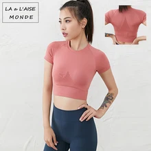 Женская футболка, сексуальная, для фитнеса, женская, одноцветная, круглый вырез, тонкая, дышащая, сетка, для йоги, бега, короткий рукав, женская футболка