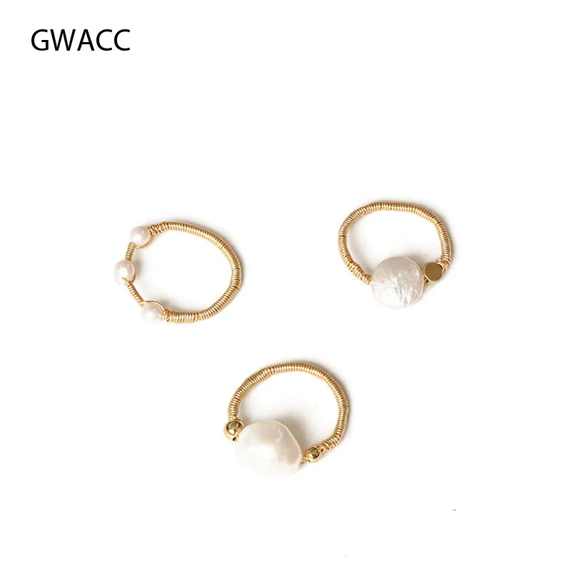 

GWACC Luxury Adjustable Ring Ladies Charm Open Rings For Women Natural Freshwater Pearl Ring Female Fashion Jewelry boho