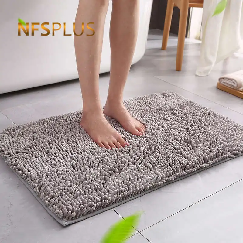 Chenille Bath Mat Bathroom Carpet 40x60cm 50x80cm Latex Non Slip Floor Mat Toilet Washing Room Rug Tan Coffee Grey Lilac Doormat