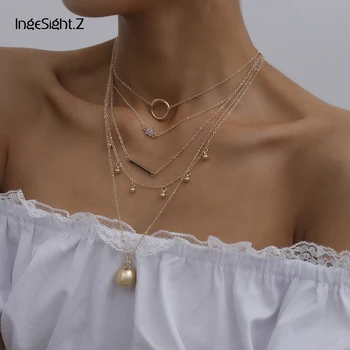 

IngeSight.Z 2Pcs/Set Multi Layer Small Circle Crystal Choker Necklace for Women Small Ball Tassel Pendant Necklaces Jewelry Gift