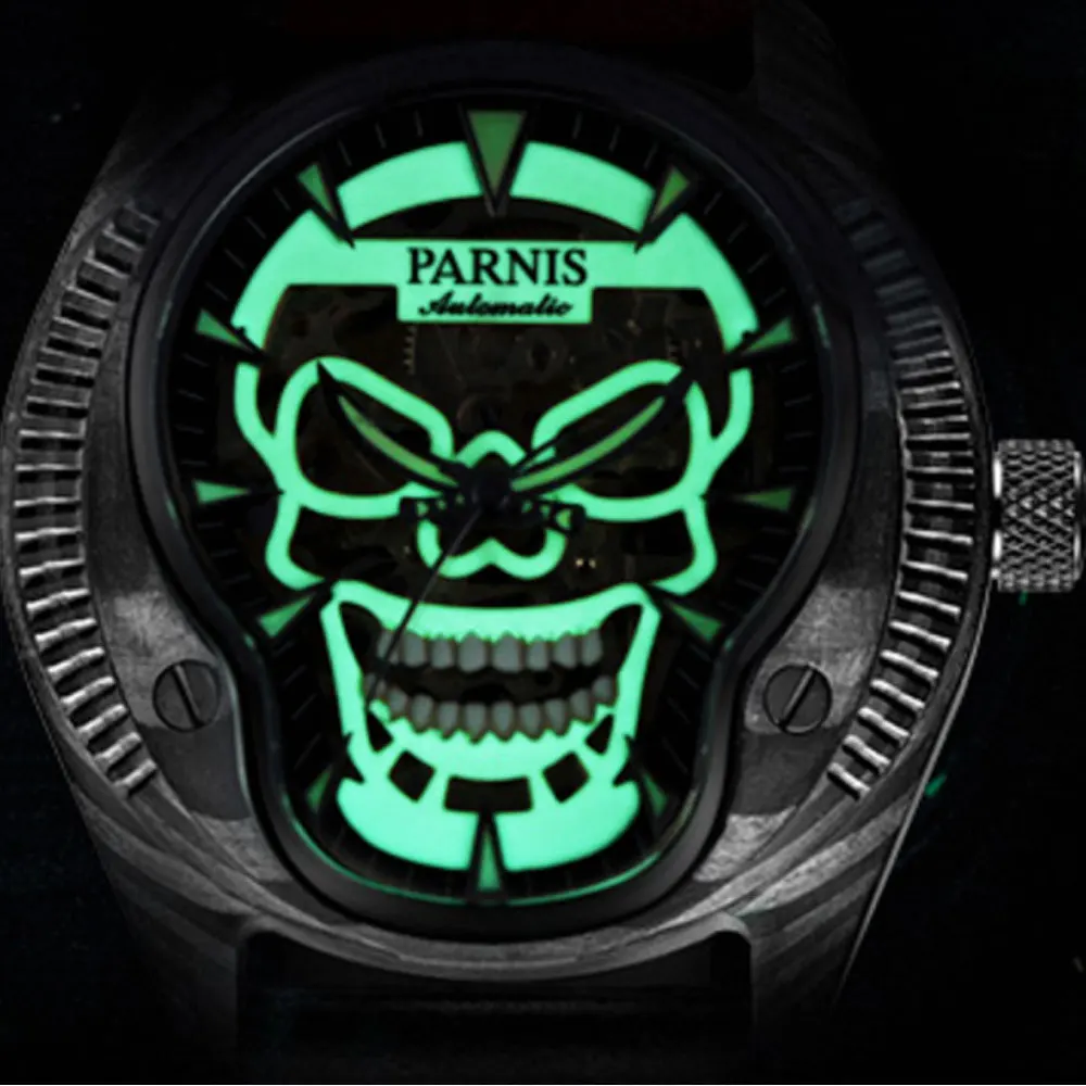 

Luxury PARNIS Commander Seriers Luminous Mens Leather Watchband 21 Jewels Miyota Automatic Self-Wind Mechanical Watch Wristwatch