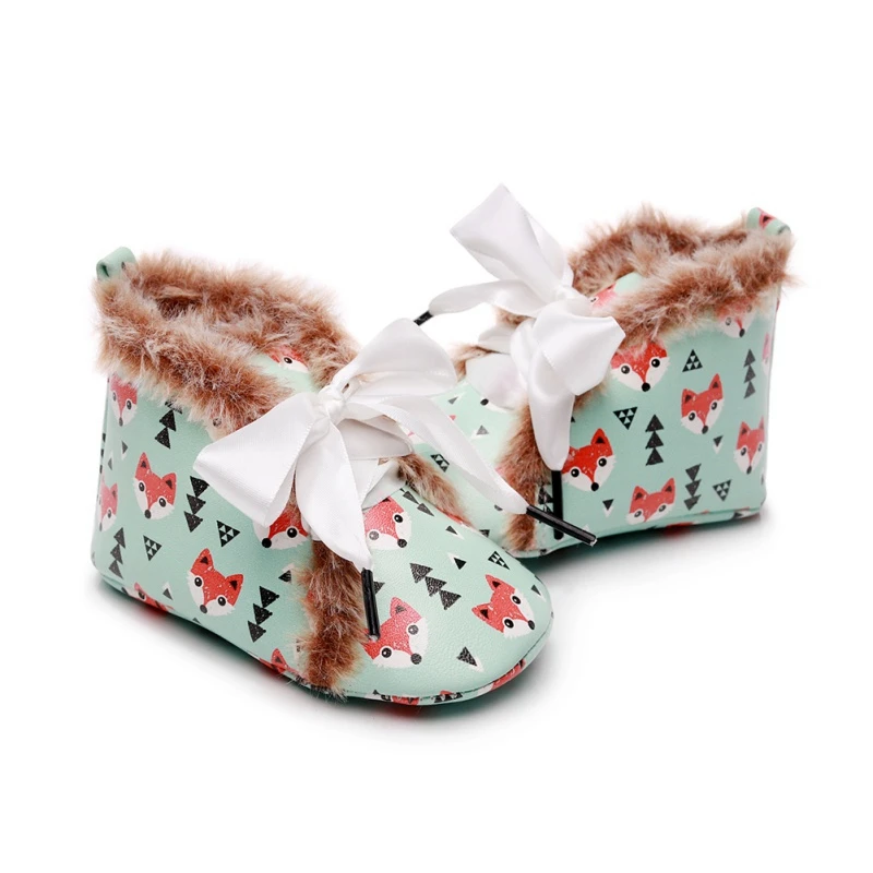 Детские ботинки из искусственной кожи зимние Нескользящие бархатные теплые ботиночки на мягкой подошве для новорожденных девочек и мальчиков, обувь на шнуровке с бантом для малышей