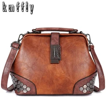 Женская сумка из искусственной кожи, маленькая сумка для доктора, женская сумка на плечо, женская сумка через плечо с замком, цепочкой, заклепками, винтажные сумки-мессенджеры