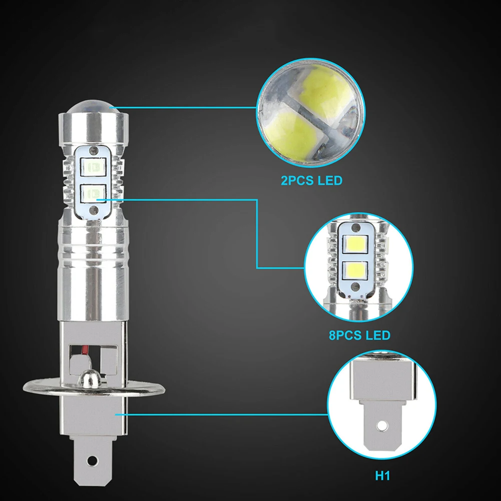 2PCS H1 LED 12V 10SMD 1800LM 8000K Ice Blue 6000K Super Bright Car Fog Lights Lamp Bulbs
