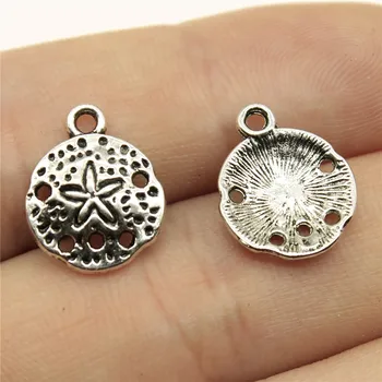 

WYSIWYG 30pcs 12mm Sea Urchin Charm Pendants For Jewelry Making Antique Silver Color Starfish Sand Dollar Pendants Charm