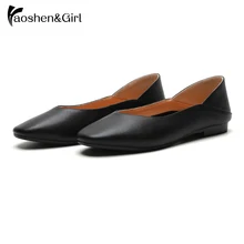 Haoshen& девушка весна Туфли без каблуков лодочки; обувь из натуральной кожи женская из телячьей кожи тонкие туфли обувь без шнуровки круглый носок повседневная обувь Size34-43