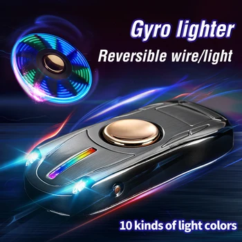 

New Car Model Fingertip Gyro Lighter USB Charging Electronic Cigarette Lighter Windproof Turbo Hand Spinner Lighter With Lightin
