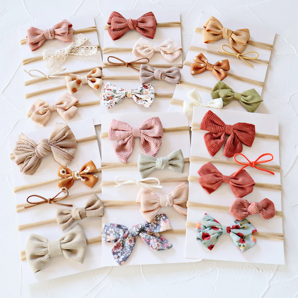 5Pcs/Set Baby Bow Headband Nylon Headbands Cotton Hair Bands for Children Girls Soft Hairband Newborn Hair Accessories Toddler solid color bowknot headbands baby hairband for girl soft elastic nylon hair band headband newborn baby hair accessories new