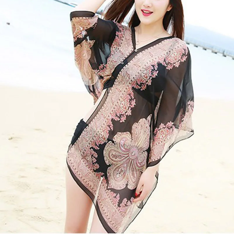 

New 1pc Women Shawl Boho Floral Print Chiffon Sunproof Beach Bikini Cover Up for Summer XD88