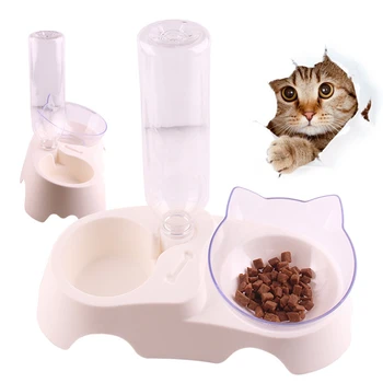 

Non-slip Cat Double Bowl Protect Cervical Pet Feeder Raised Stand Cats Automatic Drinking Water Dispenser Kitten Feeding Bowls